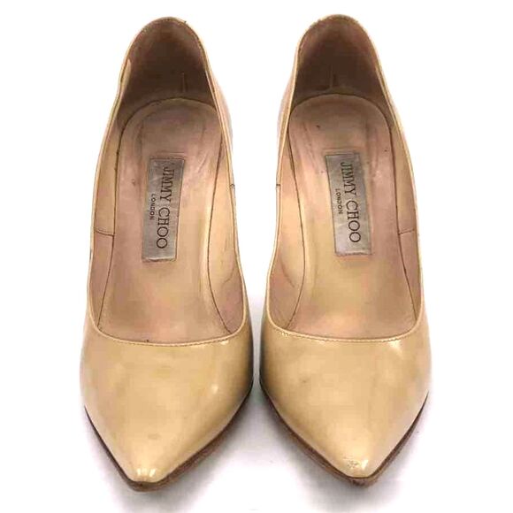 $975 Women's Jimmy Choo "Ixia 95"  Biscuit Patent Leather Pump High Heels 37/6.5 - Picture 3 of 5